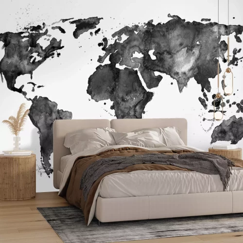 Fotobehang Zwarte aquarel wereldkaart
