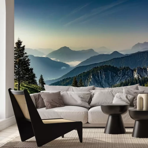 Fotobehang Schilderachtig berglandschap bij zonsopgang in de Alpen