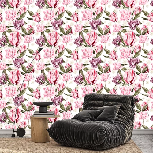 Behang Romantisch patroon met aquarel bloemen