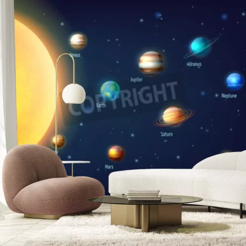 Fotobehang De zon en de getekende planeten