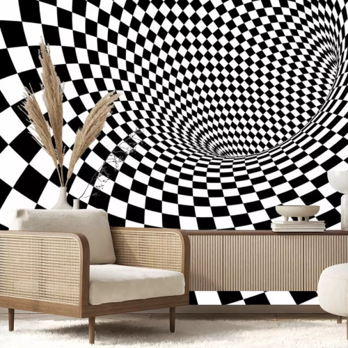 Sticker Illusie van zwart-wit geblokt patroon