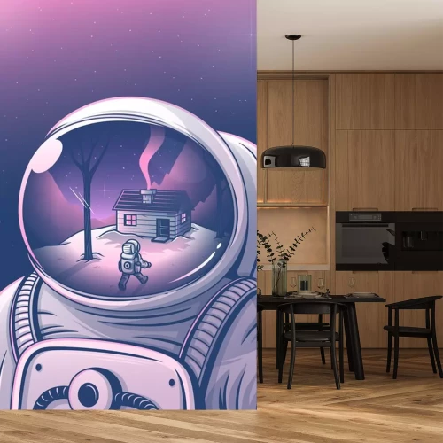 Sticker Weerspiegeling van een lopende astronaut die een astronautenhelm draagt