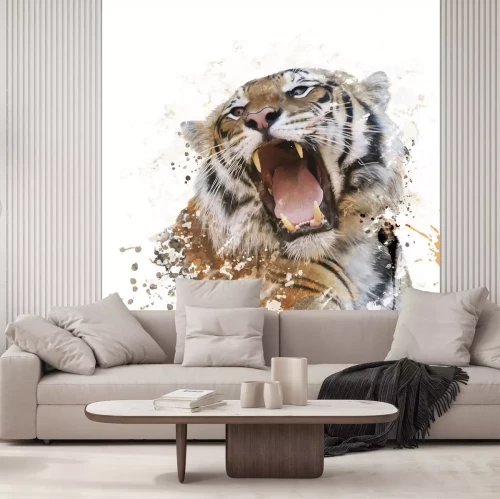 Sticker Portret van een brullende tijger