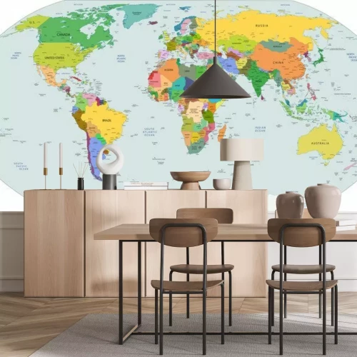 Fotobehang Kleurrijke landen op de wereldkaart