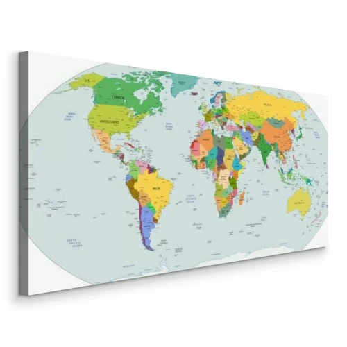 Canvas Kleurrijke landen op de wereldkaart