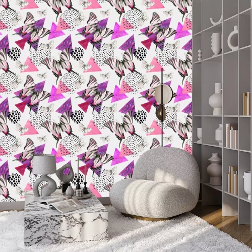 Behang Vlinders op een kleurrijke geometrische achtergrond