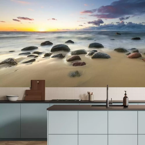 Fotobehang Strand met rotsen