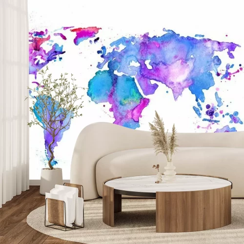 Sticker Paarse aquarel wereldkaart