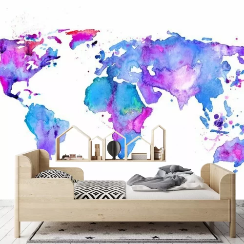 Fotobehang Paarse aquarel wereldkaart