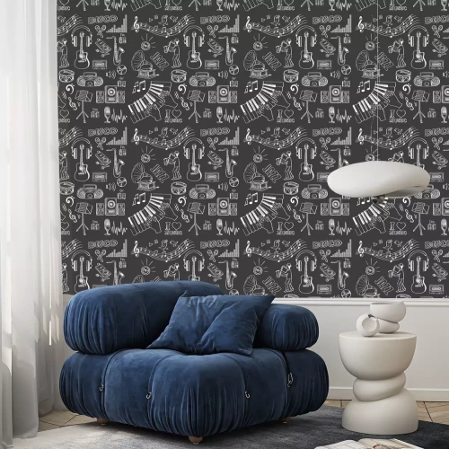 Behang Hand getrokken muziek patroon