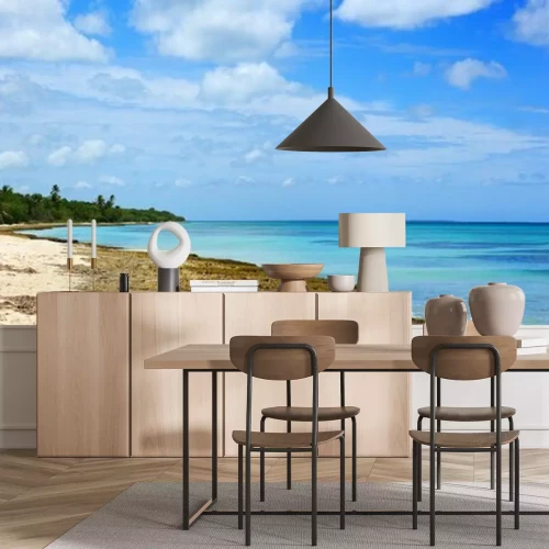 Fotobehang Panorama van strand en zee in het Caraïbisch gebied