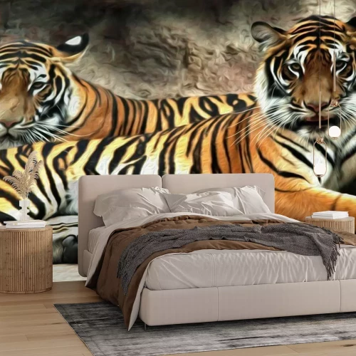 Fotobehang Twee tijgers in de grot