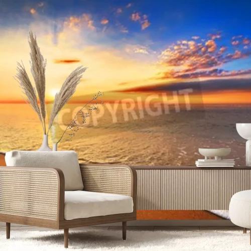 Fotobehang Zeegolven en zonsopgang