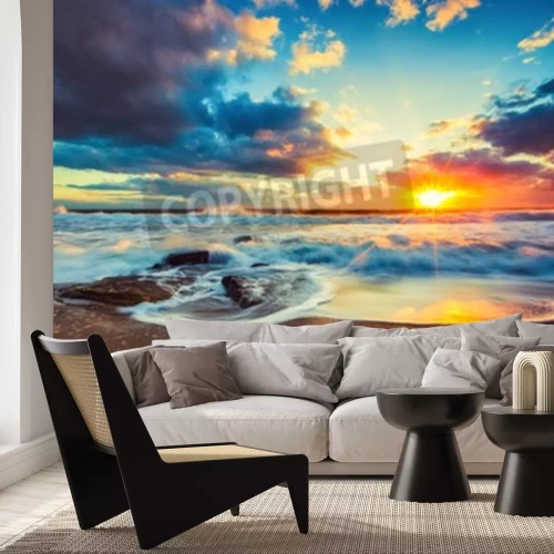 Fotobehang Zonsopgang en kust