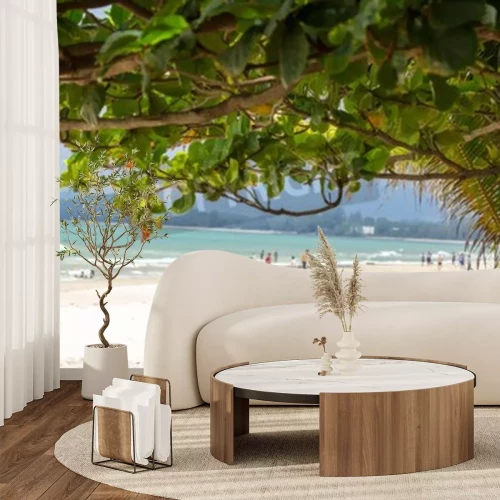 Fotobehang Strand toeristen en de zee