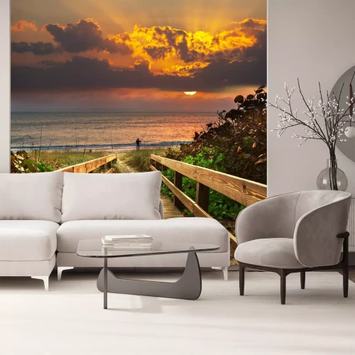 Fotobehang Zonsondergang en toegang tot het strand