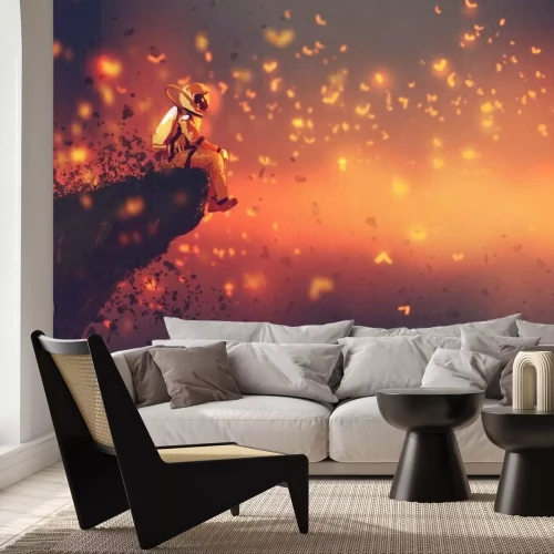 Fotobehang Astronaut omringd door vuurvliegjes