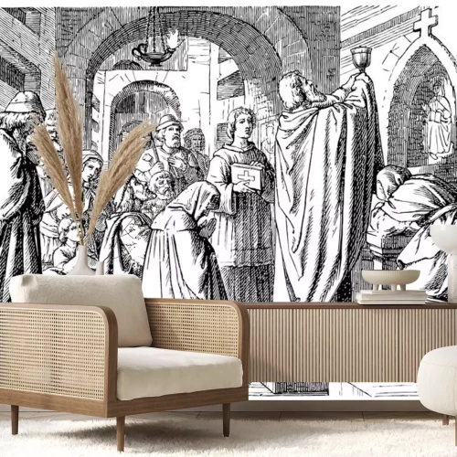 Sticker Toonde aanbidding in de catacomben van Rome