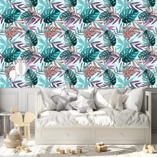 Behang Tropische bloemen, jungle bladeren, paradijsvogel bloem.