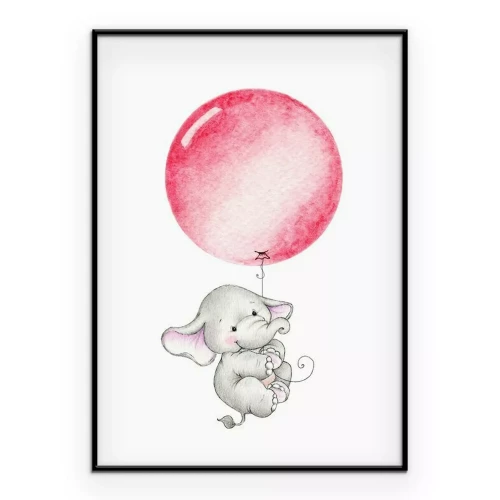Poster Een olifant die met een ballon vliegt