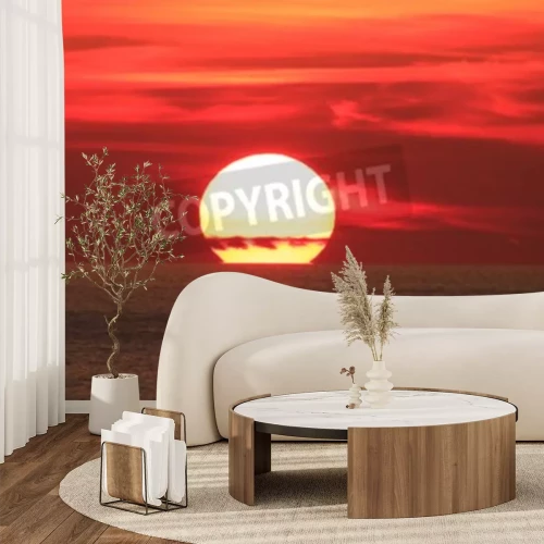 Fotobehang Grote zon tijdens zonsondergang