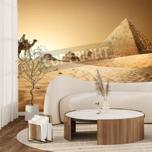 Fotobehang Egyptische woestijn en piramides
