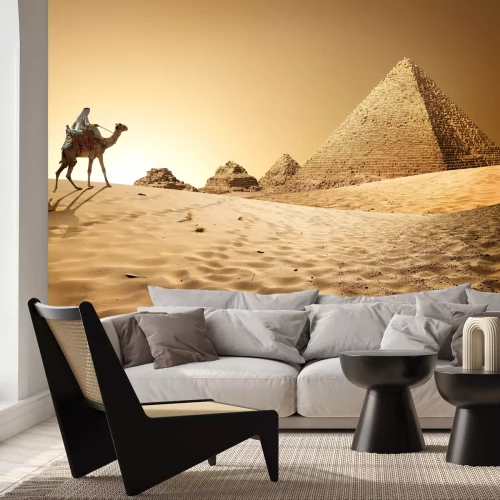 Fotobehang Egyptische woestijn en piramides