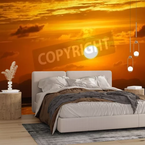 Fotobehang Oranje lucht bij zonsondergang