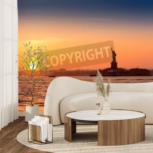 Fotobehang Zonsondergang bij het Vrijheidsbeeld