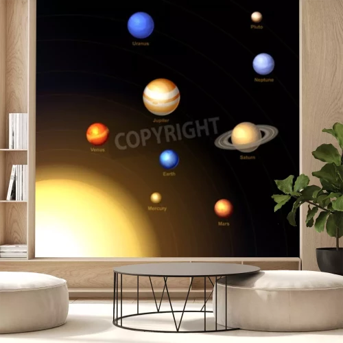 Fotobehang Heldere zon en planeten van het zonnestelsel
