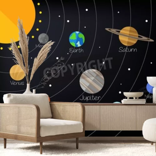 Fotobehang Het zonnestelsel in een sprookjesachtige illustratie