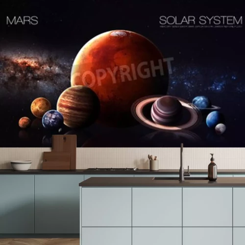 Fotobehang Zonnestelsel met Mars in het midden
