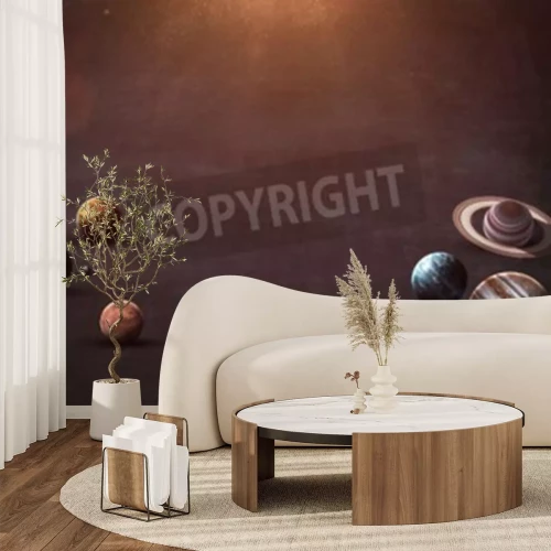 Fotobehang Planeten van het zonnestelsel op een bruine achtergrond