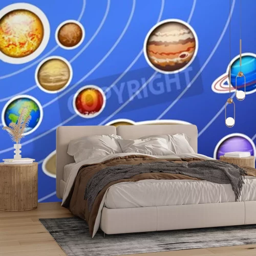 Fotobehang Zonnestelsel en banen op een blauwe achtergrond