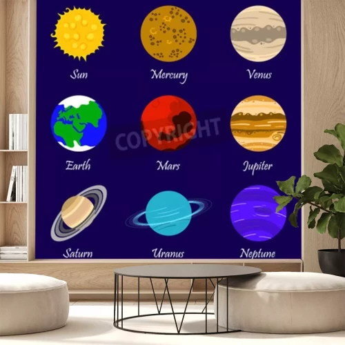 Fotobehang Illustratie met planeten en de zon