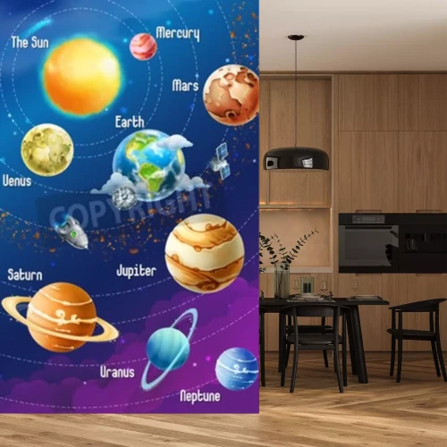 Fotobehang Illustratie van de planeten van het zonnestelsel