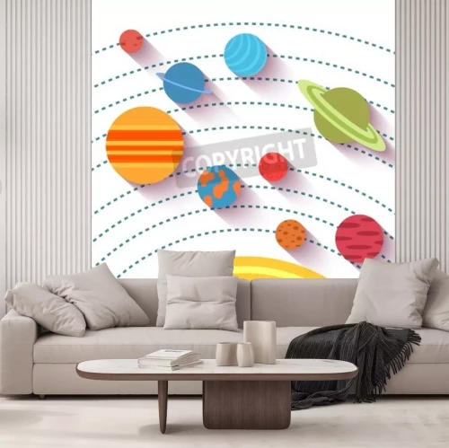 Fotobehang Getekende illustratie van het zonnestelsel