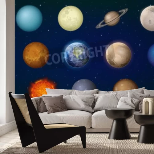 Fotobehang De zon en de negen planeten