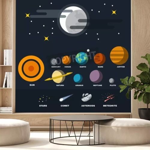 Fotobehang Getekende planeten van het zonnestelsel