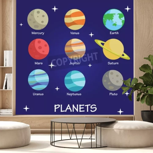 Fotobehang De negen planeten van het zonnestelsel en de sterren