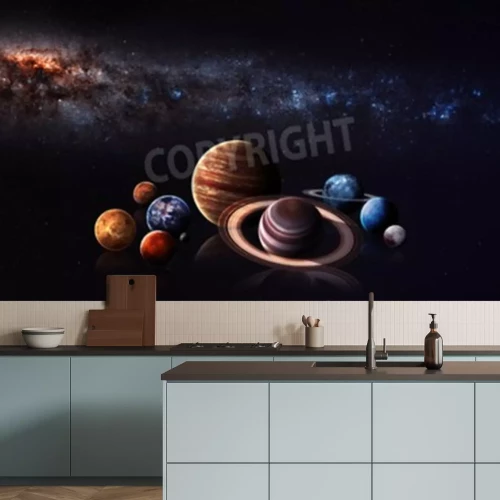 Fotobehang Planeten van het zonnestelsel op een donkere achtergrond
