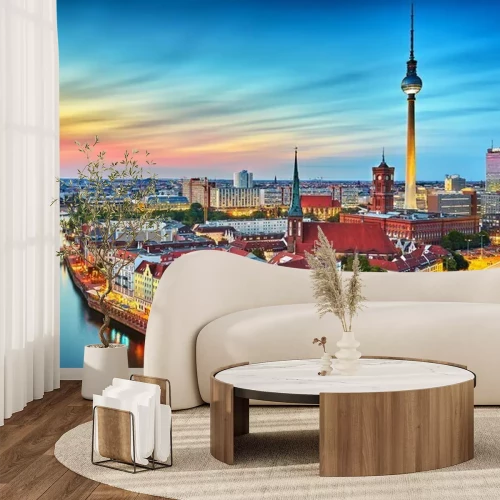 Fotobehang Berlijn skyline bij zonsondergang