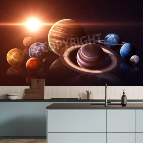 Fotobehang Planeten in het zonnestelsel en de heldere zon