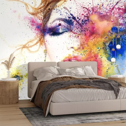 Sticker vrouwenportret .abstract aquarel .fashion achtergrond