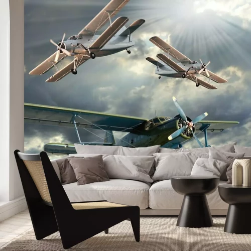 Fotobehang Dubbeldekkers in een bewolkte lucht