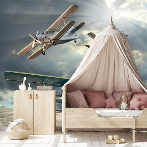 Fotobehang Dubbeldekkers in een bewolkte lucht