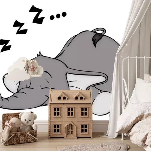 Sticker Slapende grijze olifant illustratie voor kinderen