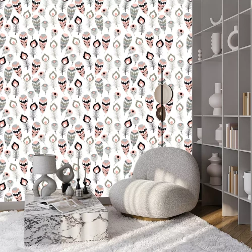 Behang Etnisch patroon met kleurrijke veren