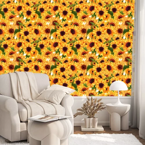 Behang Aquarel zonnebloemen en bladeren