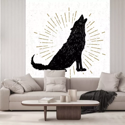 Sticker Hand getekende Halloween pictogram met een geweven wolf vector illustratie.